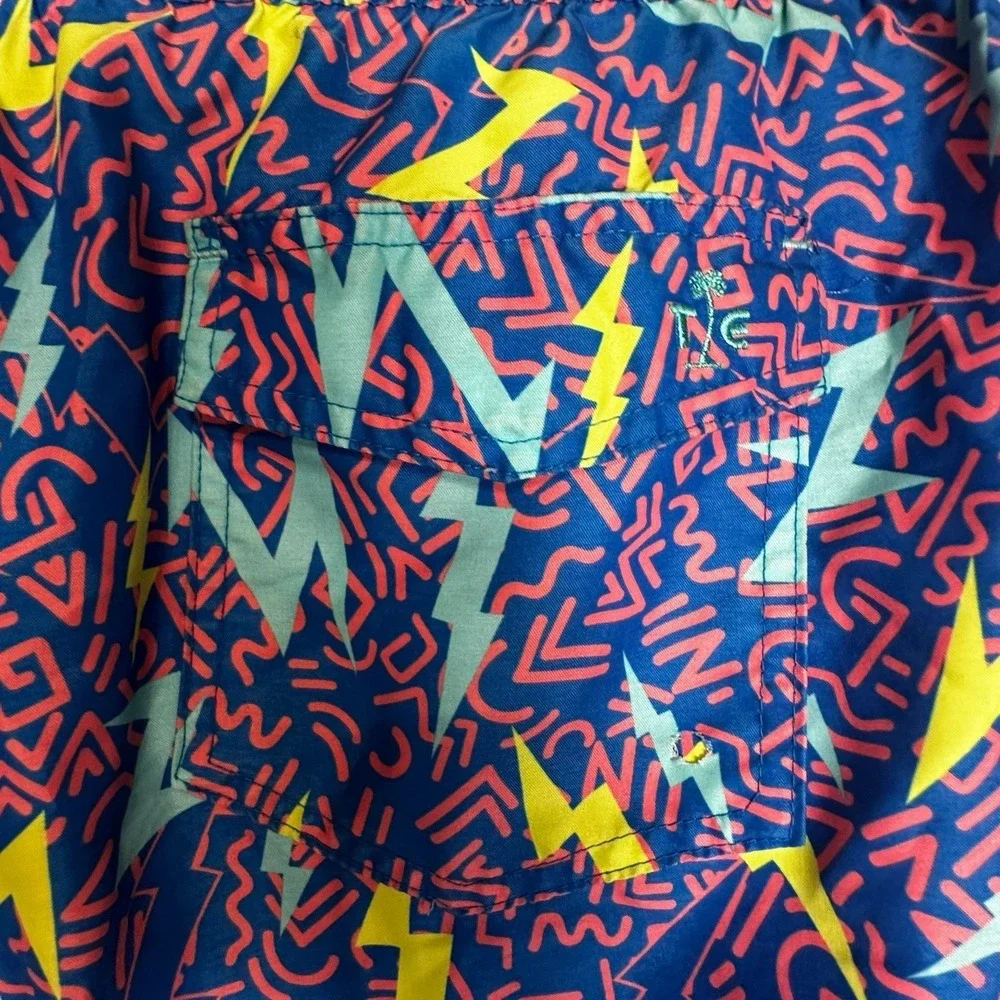 Tipsy Elves 90's Print Size Medium Swim‎ Trunks Drawstring Stretch Waist Pockets